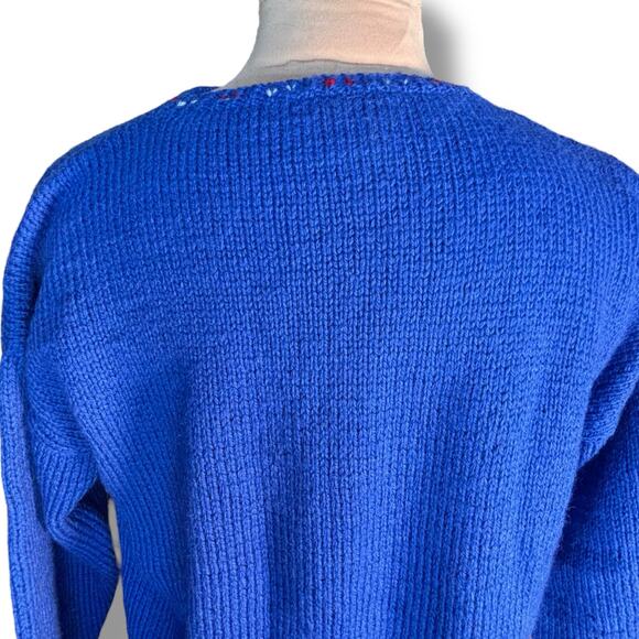 Vintage 90s Allen Solly Wool Christmas Sweater Tree Gifts Santa Hat Blue Large - Picture 8 of 15